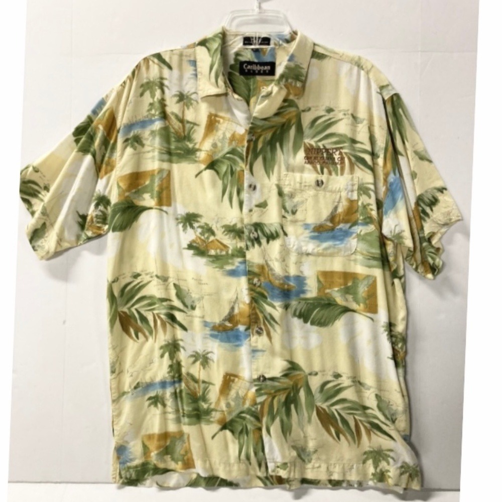 Caribbean‎ Blues Button Down Tropical Island Print Mens XL Yellow